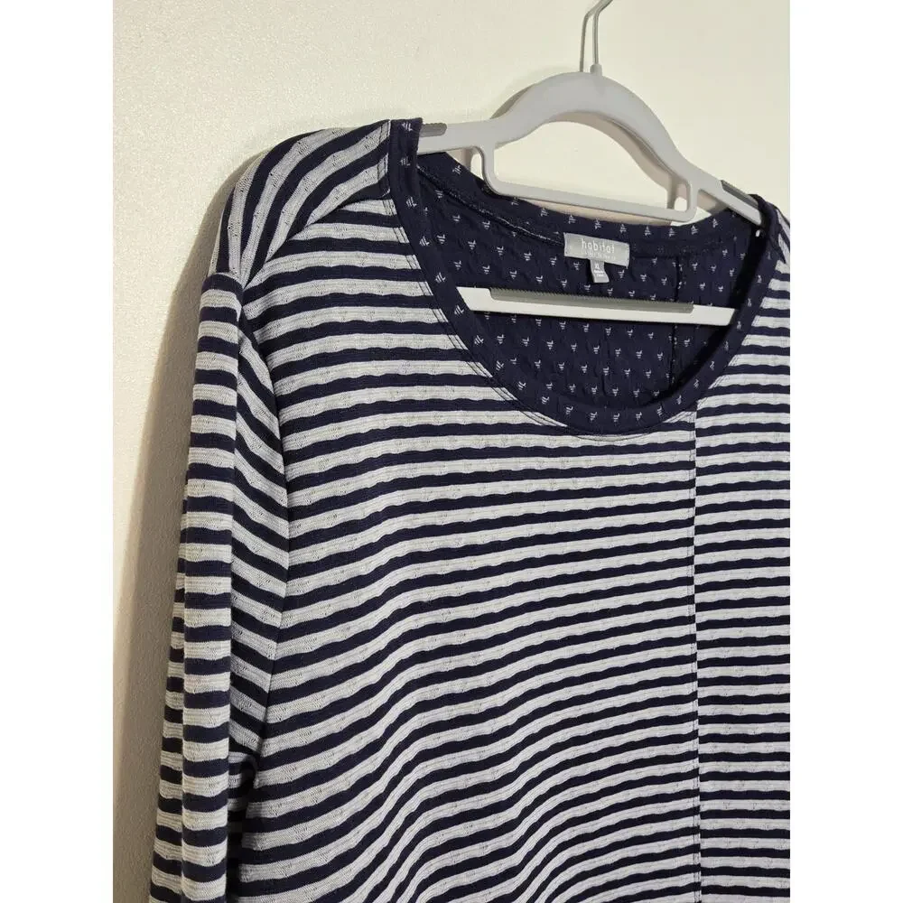 HABITAT Women's Asymmetrical Striped 3/4 Sleeve Top XL Navy Blue Gray Nautical - Picture 5 of 12